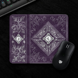 Mousepad Púrpura e Ornamentado prateado Broche cozido