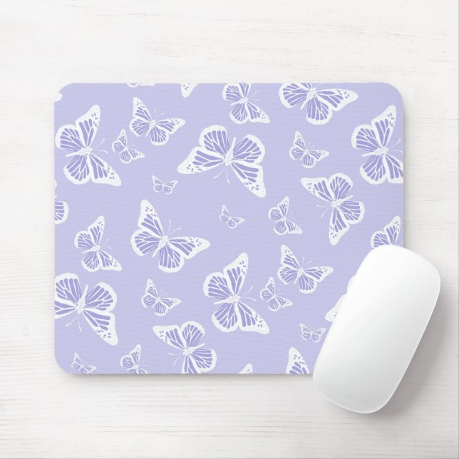 Mousepad Púrpura Lilac e borboleta branca Padrão de Motif (Com mouse)