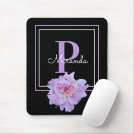 Mousepad Púrpura Monograma Cor-de-rosa Flor Preto
