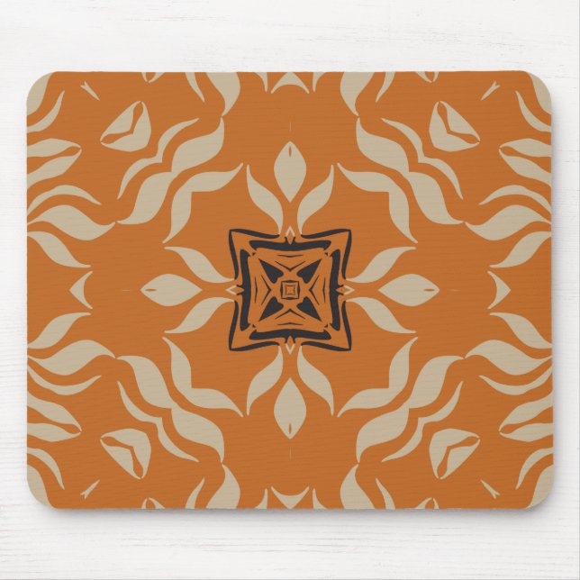 Mousepad Quadrado Caleidoscópio, Laranja Bege Marrom (Frente)