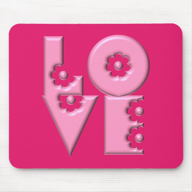 Mousepad Quadrado de LOVE 3D, cor-de-rosa, personalizável (Frente)