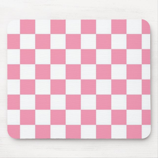 Mousepad Quadrados De Verificação Cor-De-Rosa E Branco (Frente)