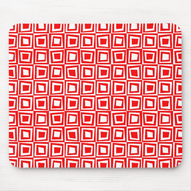 Mousepad Quadrados Retroativos - Vermelho em Branco (Frente)