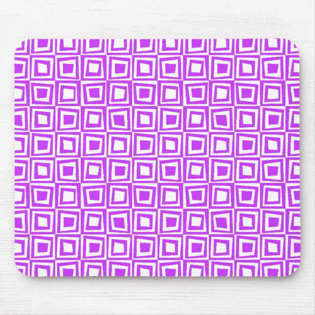Mousepad Quadrados retrorreflectores - Roxo Neon em Branco (Frente)