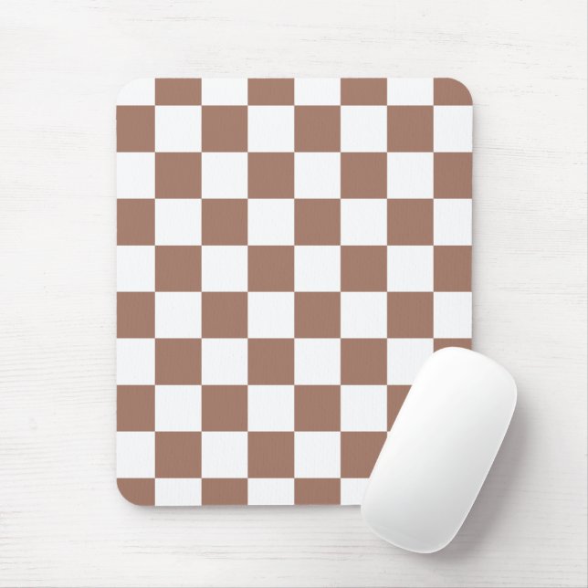 Mousepad Quadrados xadrez marrom mocha branco geométrico re (Com mouse)