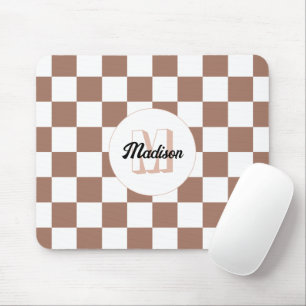 Mousepad Quadrados xadrez marrom mocha branco Monograma ret