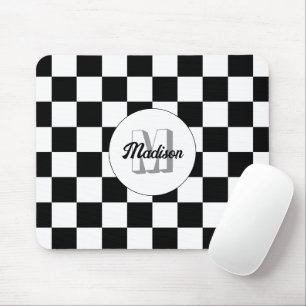 Mousepad Quadrados xadrez Preto e Branco Monograma retrô