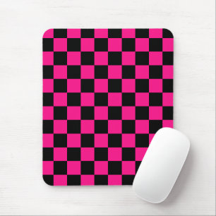 Mousepad Quadrados xadrez rosa quente preto geométrico retr