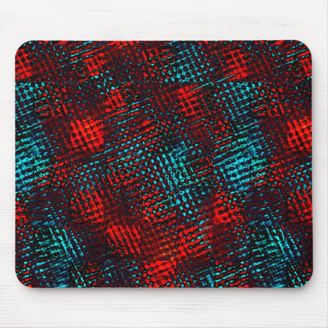 Mousepad Quadriculados riscados em vermelho e azul claro. (Frente)