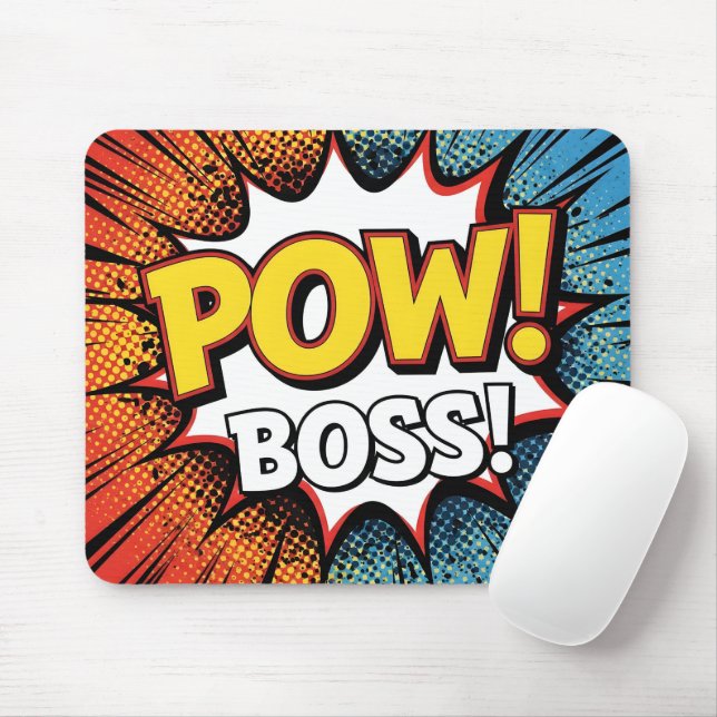 Mousepad Quadrinho Retro POW CHEFE! Escritório de Ação (Com mouse)