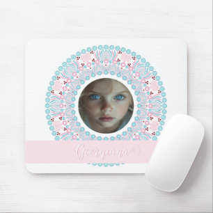 Mousepad Quadro Bonito de Pastel Rosa e Azul de Mandala