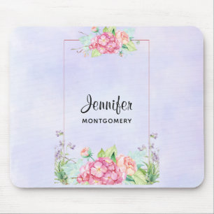 Mousepad Quadro Floral de Cor de Água Rosa Moderna