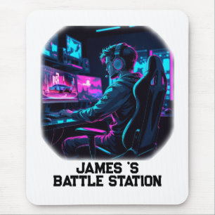 Mousepad Quarto de Gamer Cyberpunk Neon RGB Nome Personaliz