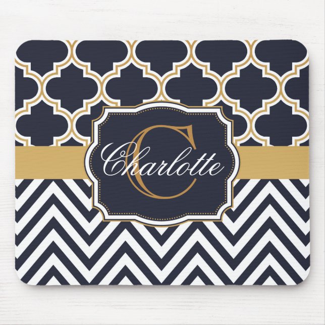 Mousepad Quatrefoil Chevron Monograma (Frente)