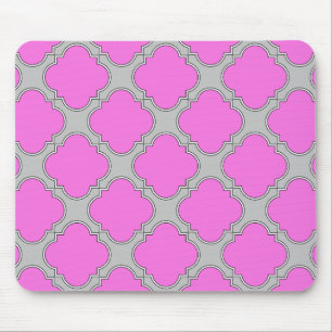 Mousepad Quatrefoil pink and gray