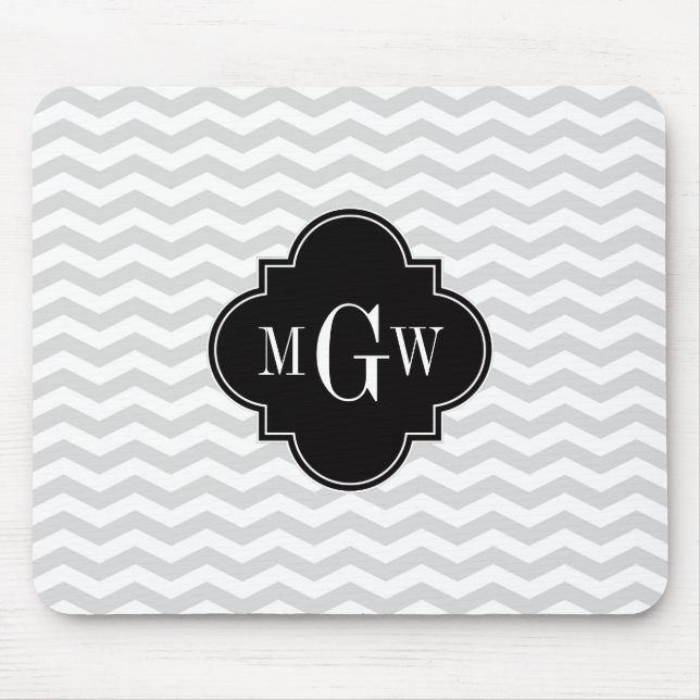 Mousepad Quatrefoil Preto Da Cinza Wht Quevron 3 Monograma  (Frente)