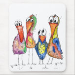Mousepad Quatro Aves Células E Quentes<br><div class="desc">Esta é uma pintura mestiça original de quatro aves brancas. A pintura é aquosa embelezada com lápis de tinta e de aquarela.</div>
