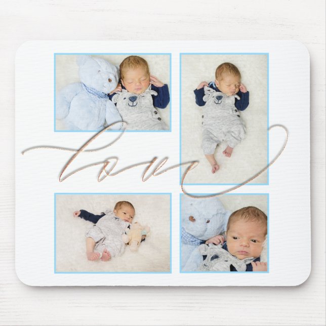 Mousepad Quatro Fotografias Collage baby Family Love Script (Frente)