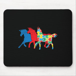 Mousepad Quebra-Cabeça de Unicórnios Azul Vermelho Consciên