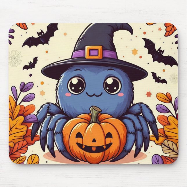 Mousepad Queda/outono/aranha/bruxa/halloween (Frente)