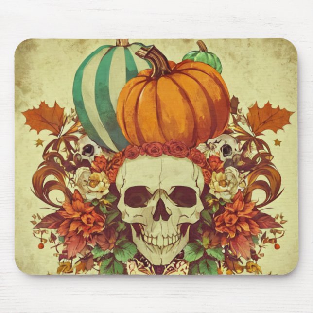 Mousepad Queda/outono/Halloween/abóbora/esqueleto (Frente)