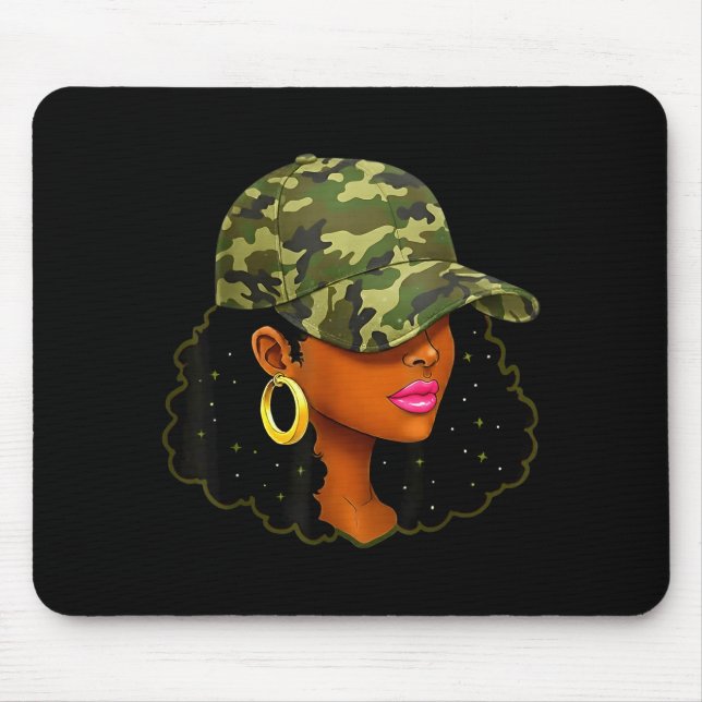 Mousepad Queen Black Woman With Camo Cap Locs African Ameri (Frente)