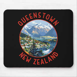 Mousepad Queenstown Nova Zelândia Círculo Distorcido Retro