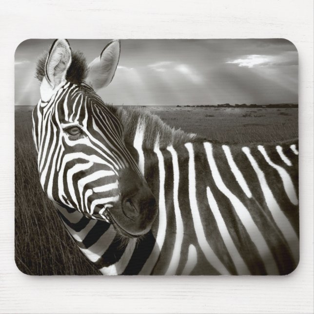 Mousepad Quênia. Preto e branco de zebra e planície. (Frente)