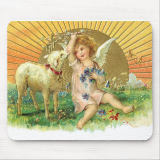 Mousepad Querubim do anjo do vintage com cordeiro