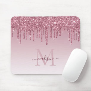 Mousepad Quic Blush Rosa Rosa Rosa Dourado Monograma de bri
