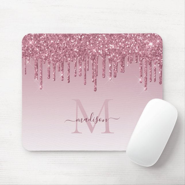 Mousepad Quic Blush Rosa Rosa Rosa Dourado Monograma de bri (Com mouse)