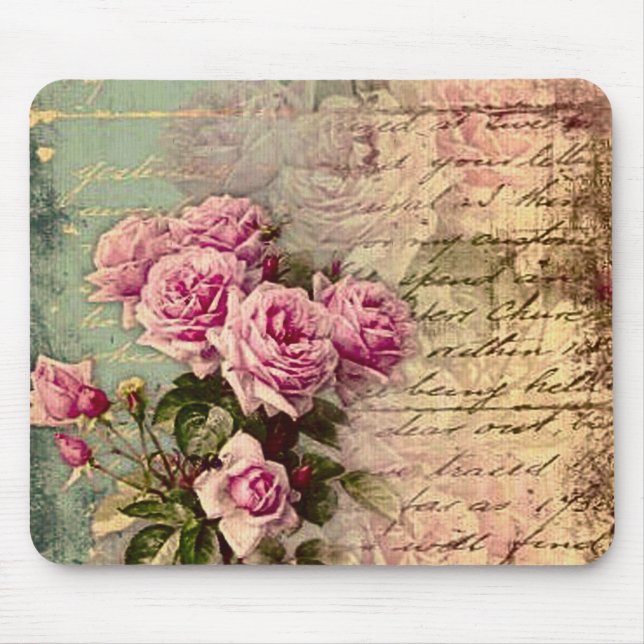 Mousepad Quic francês country, chique, rosas rosa, flora (Frente)