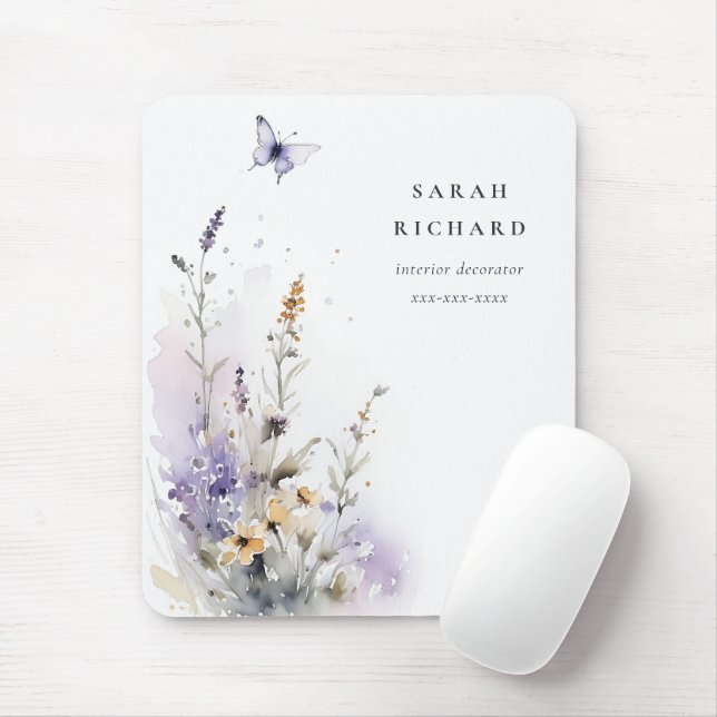 Mousepad Quic Lilac Roxo Borboleta de Flores Selvagem Aquar (Com mouse)
