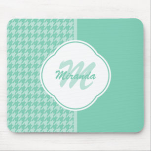 Mousepad Quic Mint Green Houndstooth com Monograma e Nome