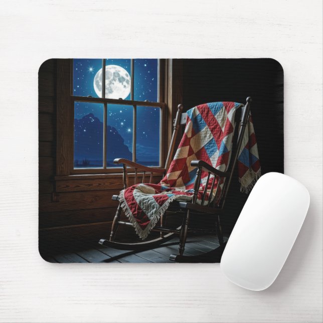 Mousepad Quilt On a Rocking Chair In Moonlight (Com mouse)