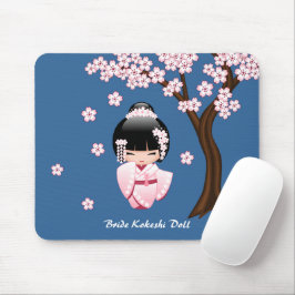 Mousepad Quimono Rosa Boneca Kawaii Kokeshi em Azul