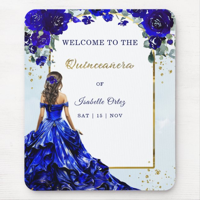 Mousepad Quinceañera Boas-vindas Royal Blue e Dourado (Frente)