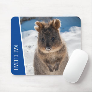 Mousepad Quokka Animal Cute na Praia Austrália Azul