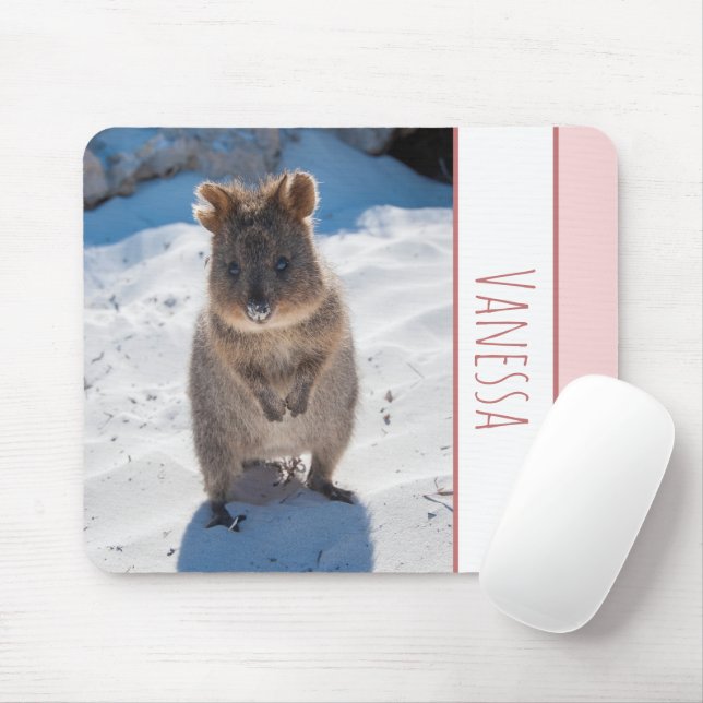 Mousepad Quokka na Praia, Meninas Rosa Personalizadas (Com mouse)