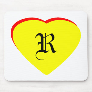 Mousepad "R" Casamento Vermelho Amarelo Coração Convite O M