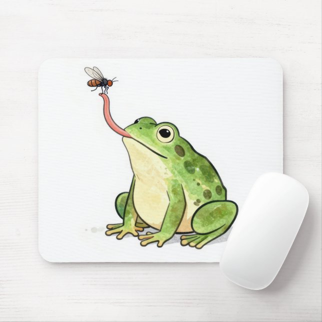 Mousepad Rã Verde Apanhando uma Mosca (Com mouse)