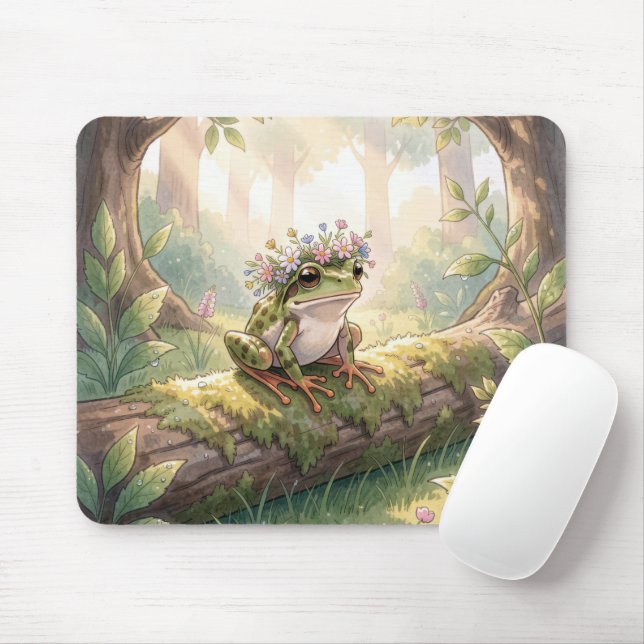 Mousepad Rã Vestindo Coroa Floral na Floresta (Com mouse)
