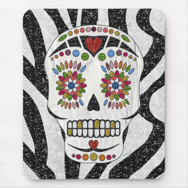 Mousepad RAB Rockabilly Açúcar Caveira em Estampa de Zebra (Frente)