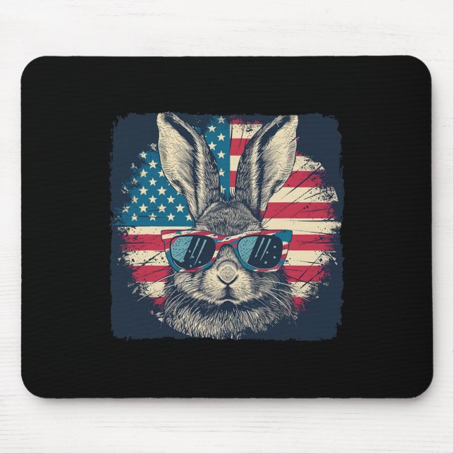 Mousepad Rabbit American Patriot 4 de julho Gift Lover (Frente)