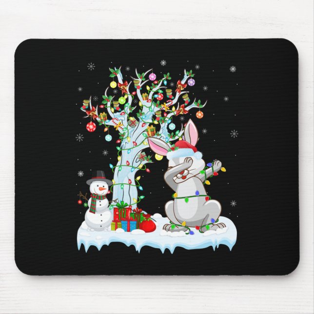 Mousepad Rabbit Ilumina Árvore Xmas Engraçado Rabbit Dabbin (Frente)
