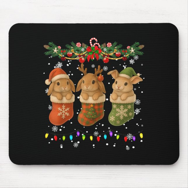 Mousepad Rabbit In Christmas Socks Lights Rabbit Xmas  (Frente)