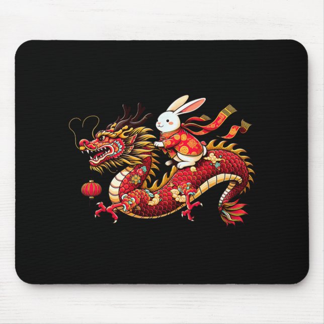 Mousepad Rabbit Ride Chinese Dragon Funny Mens Womens Happy (Frente)