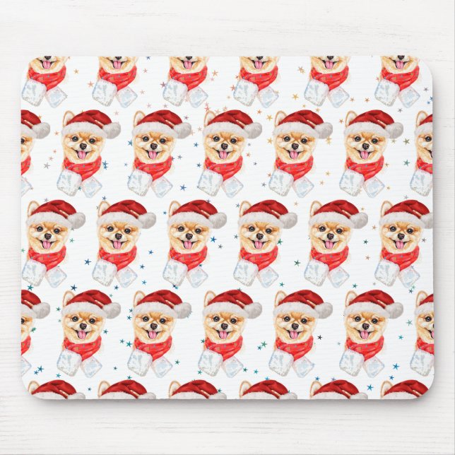 Mousepad Raça de Cão Pomerânia Estrelas de Natal (Frente)