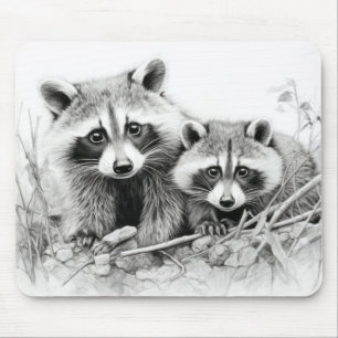Mousepad Raccoon Animal Discovery Wild Nature Ink Sketch
