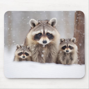 Mousepad Raccoon Animal Family Wandering Nature